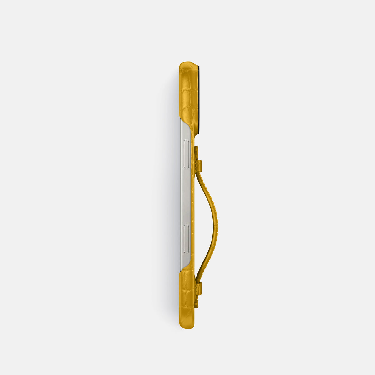 Yellow iPhone 16 Pro Centre Handle Case In Alligator with Black Metal -3 | Yellow-Black