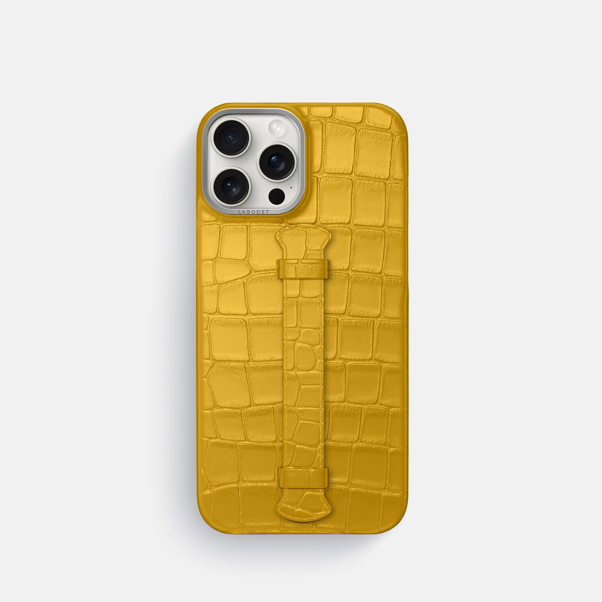 Yellow iPhone 16 Pro Centre Handle Case In Alligator with Steel Metal -1 | Yellow-Steel