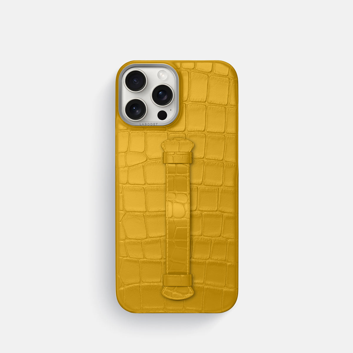 Yellow iPhone 16 Pro Centre Handle Case In Alligator with Steel Metal -2 | Yellow-Steel