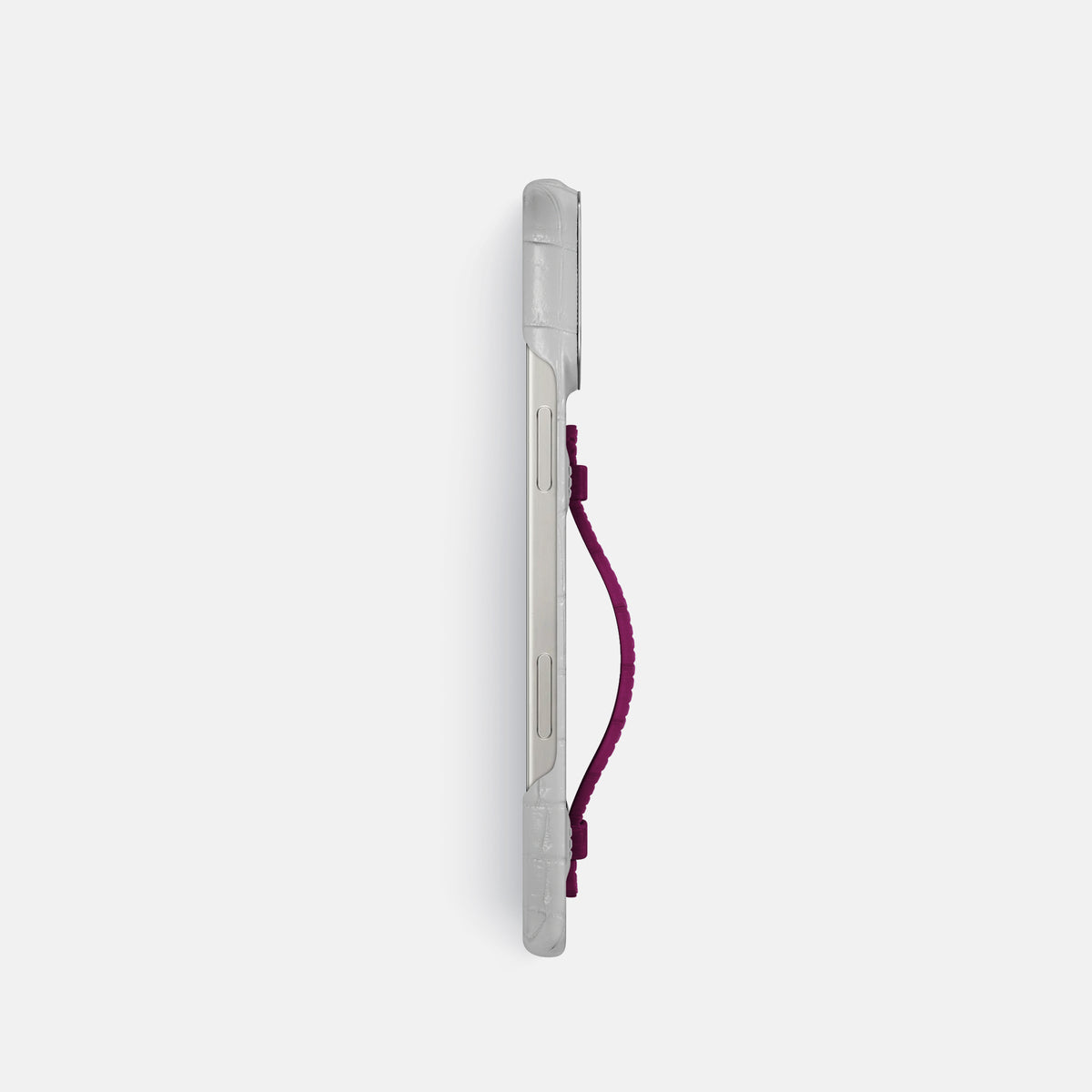 Fuchsia iPhone 16 Pro Center Handle Himalayan Crocodile with Steel Metal -3 | Fuchsia-Steel