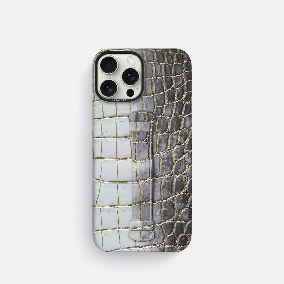 Gold iPhone 16 Pro Center Handle Himalayan Crocodile with Black Metal -2 | Gold-Black