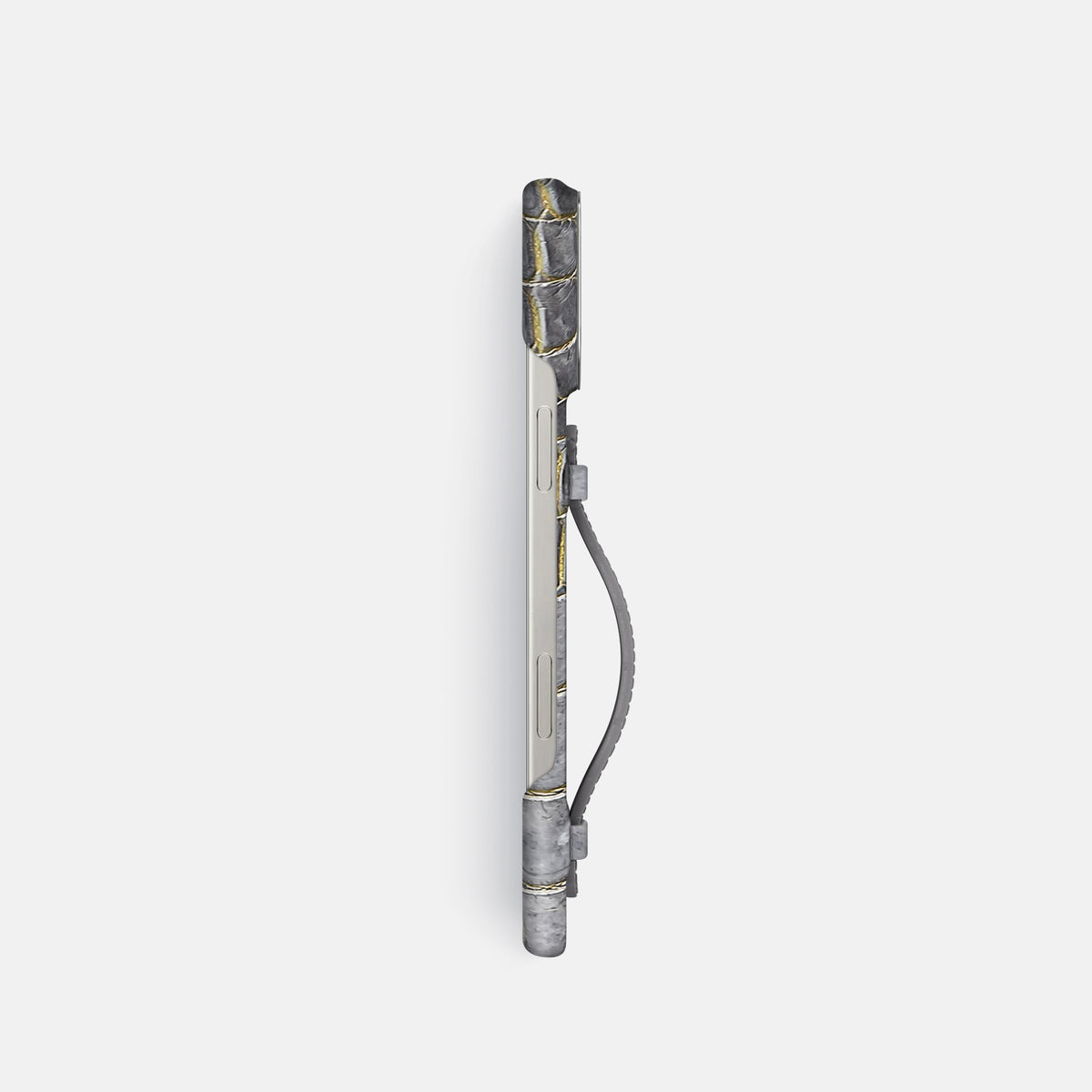 Gold iPhone 16 Pro Center Handle Himalayan Crocodile with Steel Metal -3 | Gold-Steel