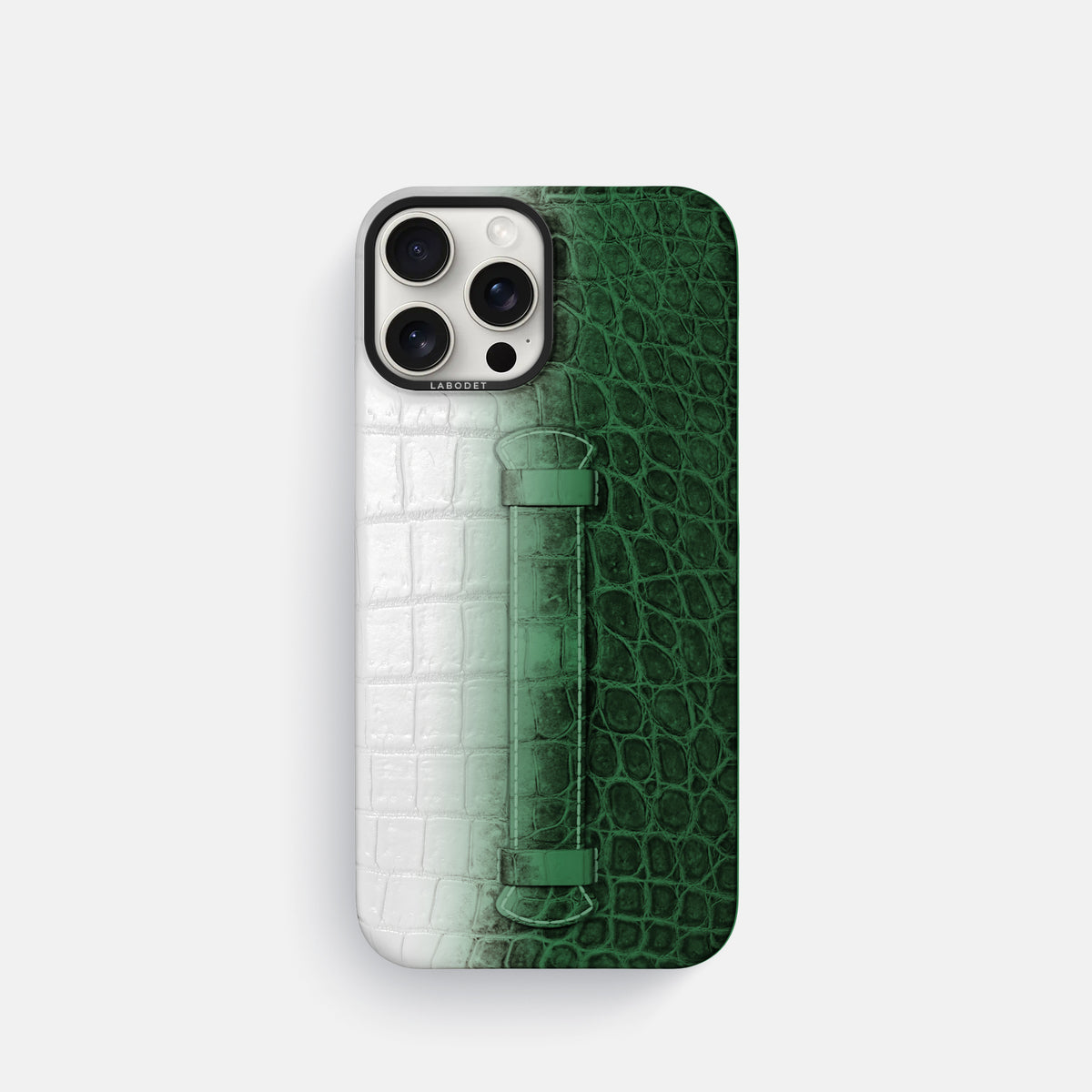 Green iPhone 16 Pro Center Handle Himalayan Crocodile with Black Metal -2 | Green-Black