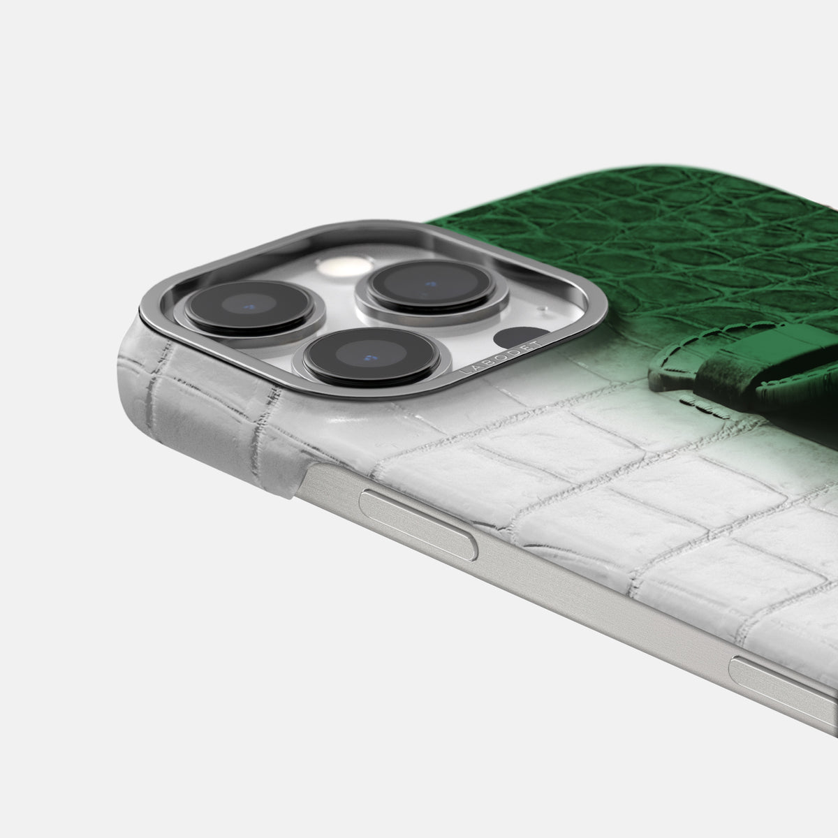 Green iPhone 16 Pro Center Handle Himalayan Crocodile with Steel Metal -5 | Green-Steel