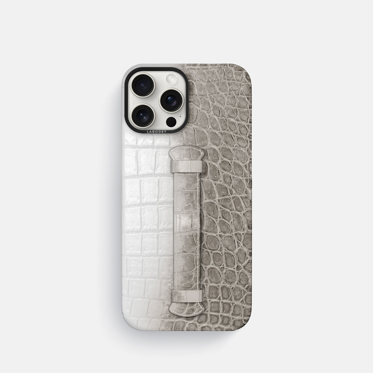 Grey iPhone 16 Pro Center Handle Himalayan Crocodile with Black Metal -2 | Grey-Black