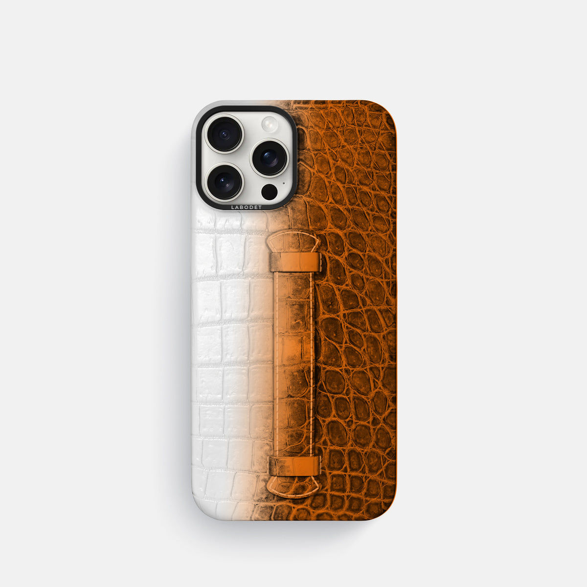Orange iPhone 16 Pro Center Handle Himalayan Crocodile with Black Metal -2 | Orange-Black