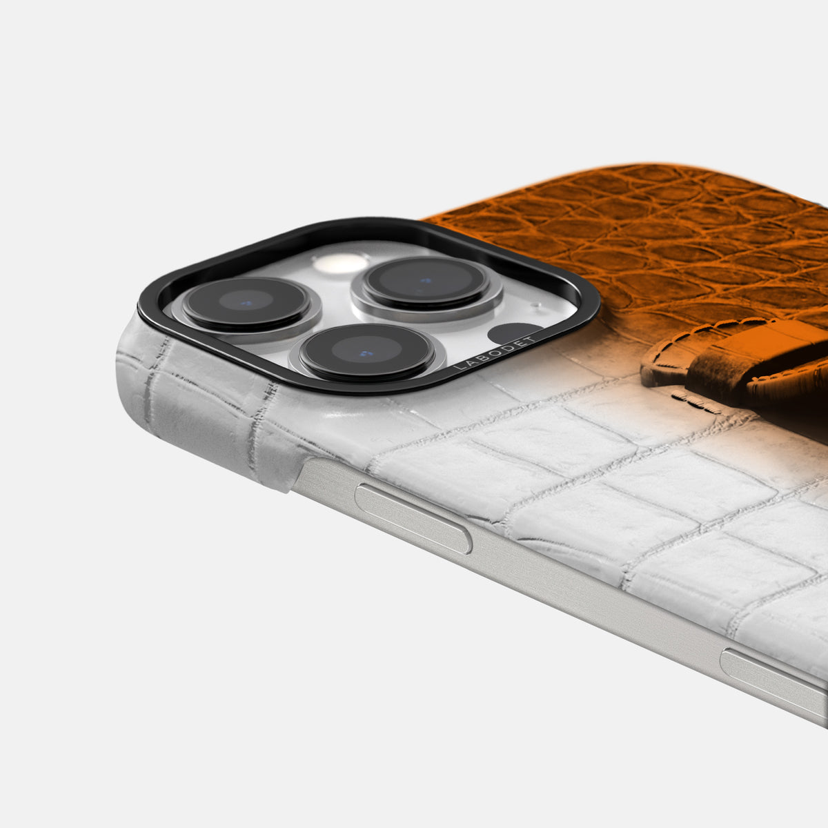 Orange iPhone 16 Pro Center Handle Himalayan Crocodile with Black Metal -5 | Orange-Black