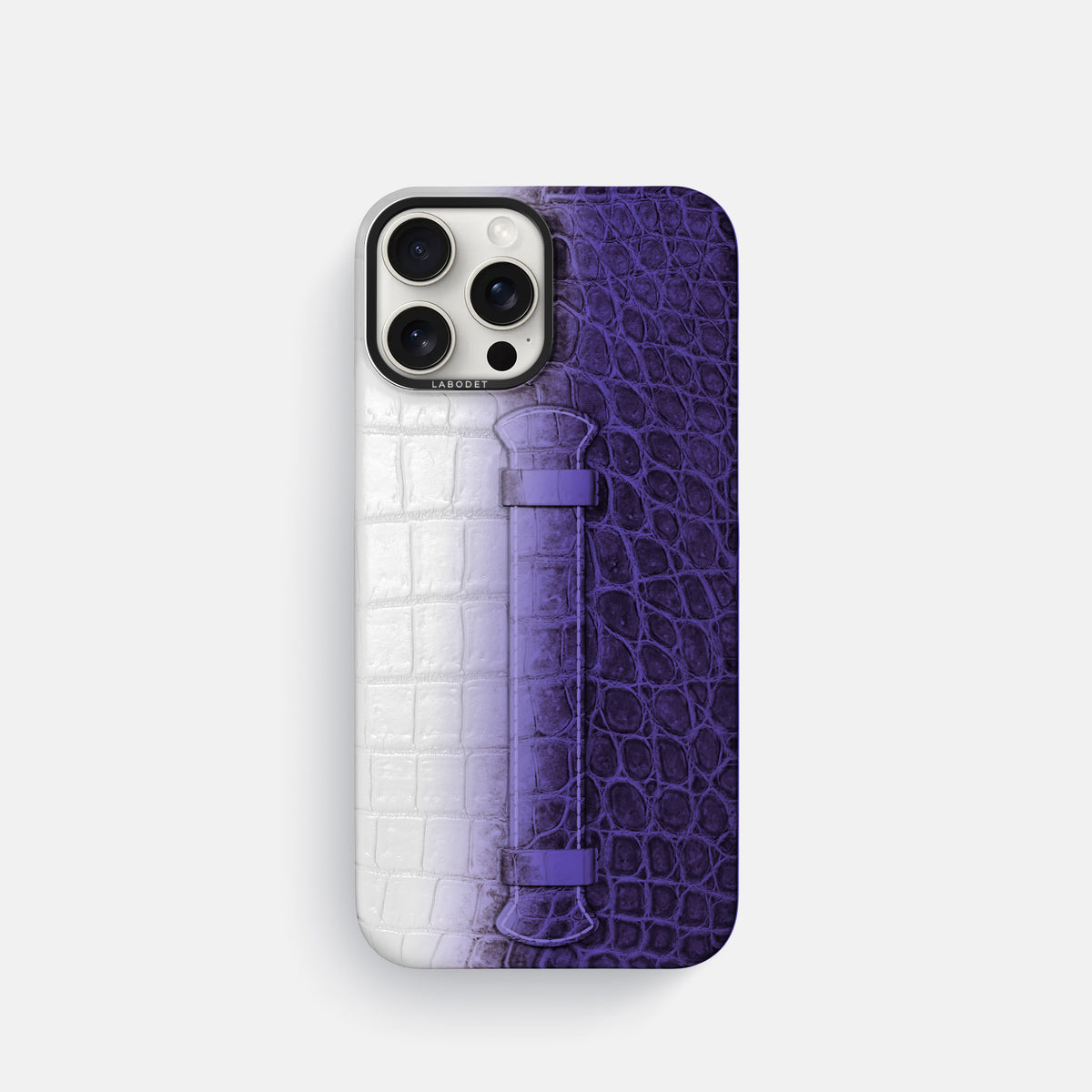 Purple iPhone 16 Pro Center Handle Himalayan Crocodile with Black Metal -1 | Purple-Black