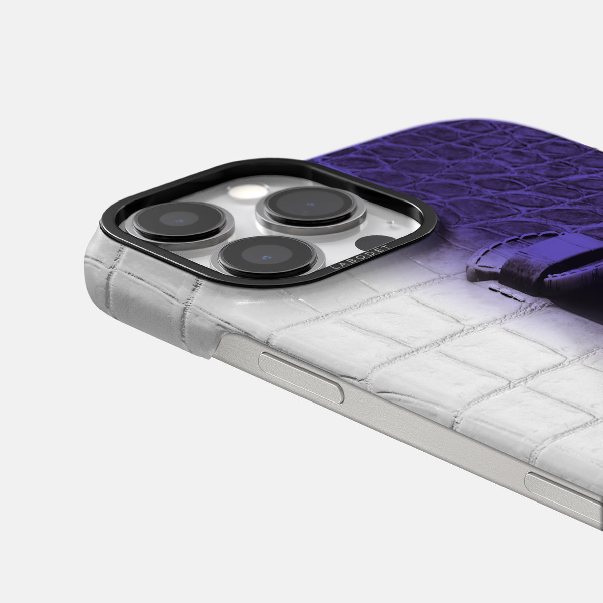 Purple iPhone 16 Pro Center Handle Himalayan Crocodile with Black Metal -5 | Purple-Black