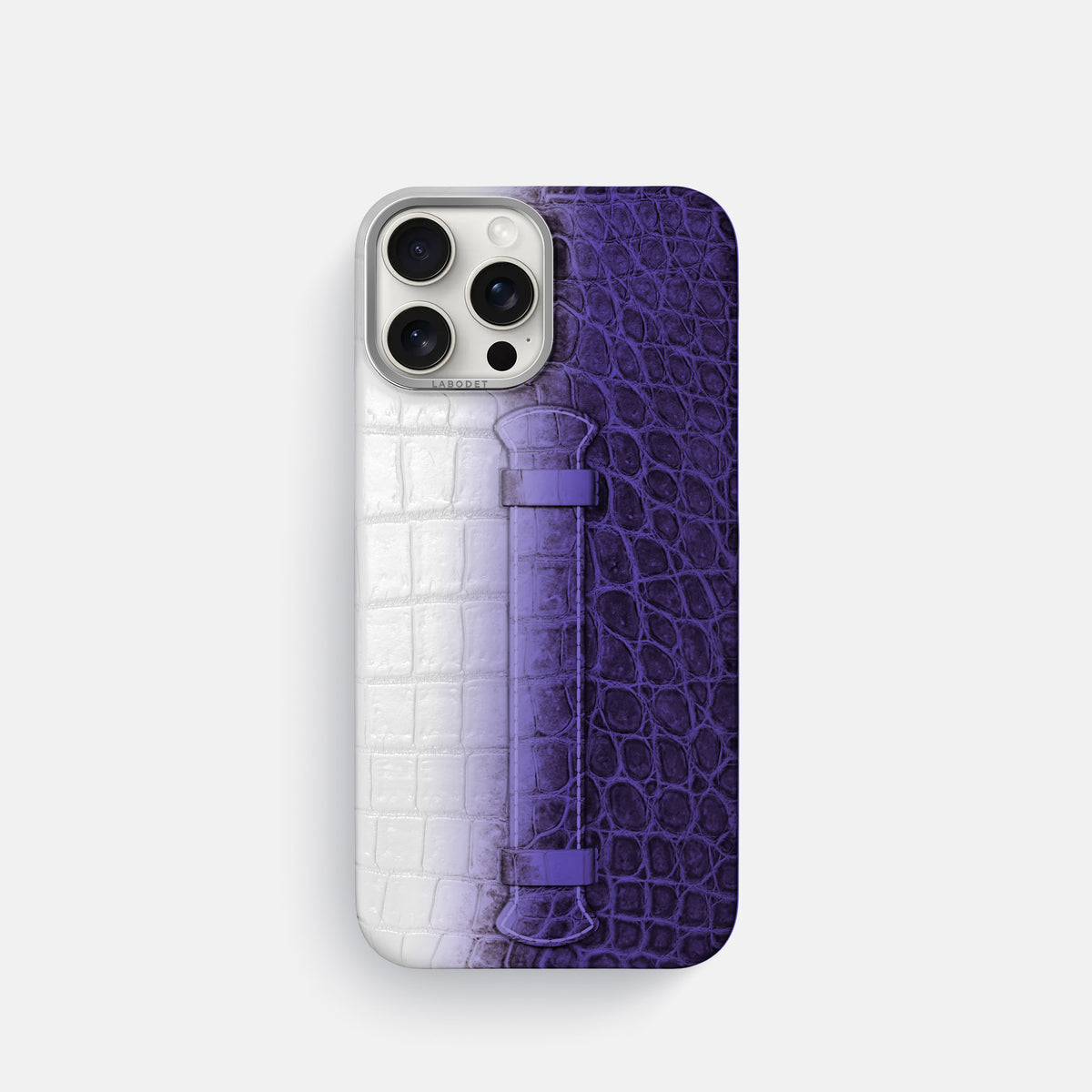 Purple iPhone 16 Pro Center Handle Himalayan Crocodile with Steel Metal -1 | Purple-Steel