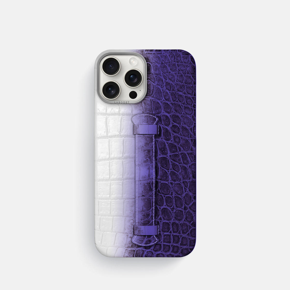 Purple iPhone 16 Pro Center Handle Himalayan Crocodile with Steel Metal -2 | Purple-Steel