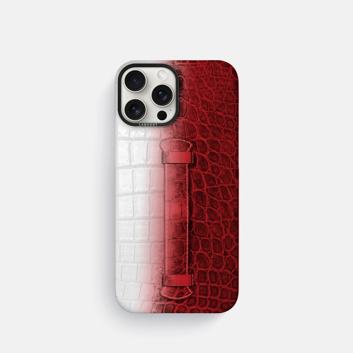 Red iPhone 16 Pro Center Handle Himalayan Crocodile with Black Metal -2 | Red-Black