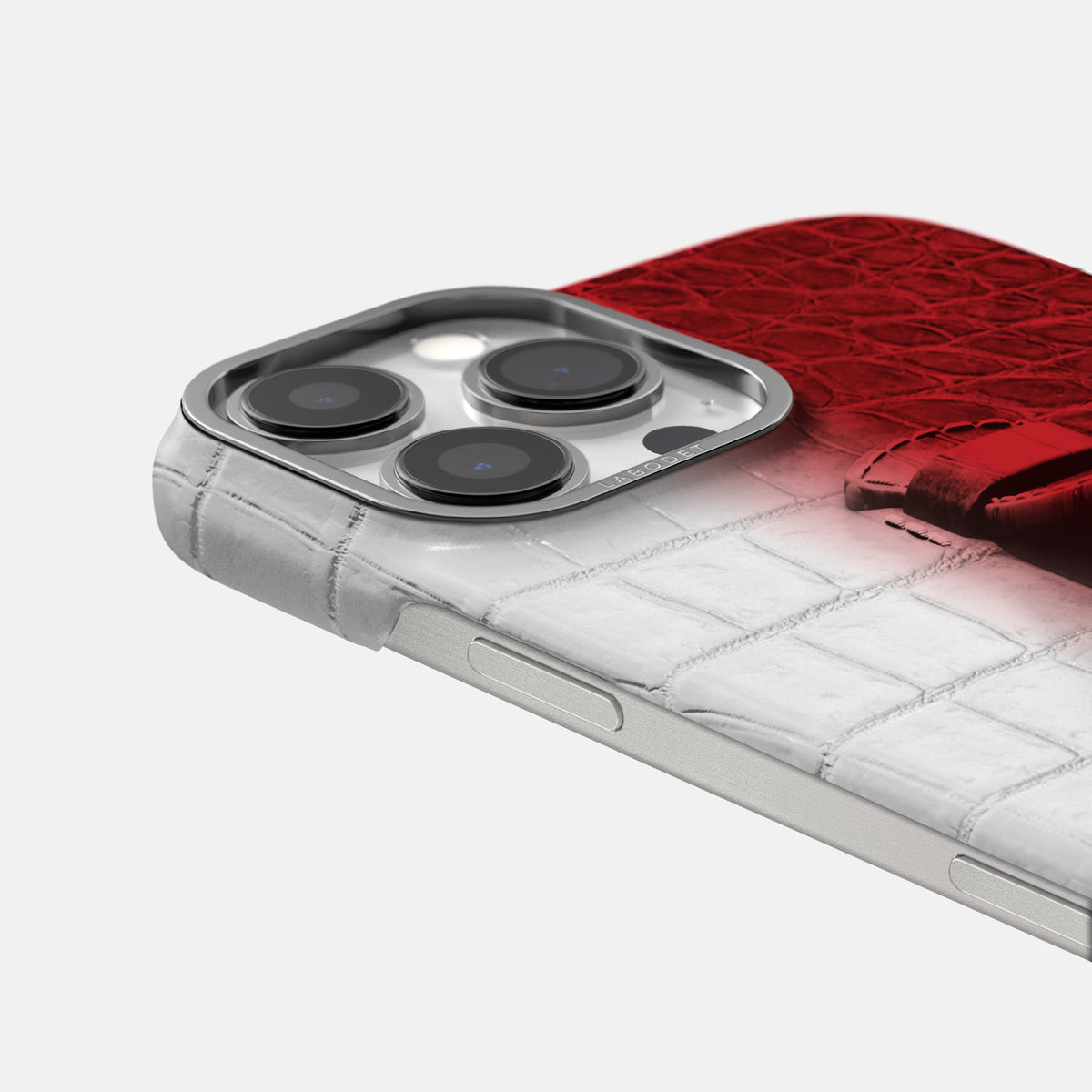 Red iPhone 16 Pro Center Handle Himalayan Crocodile with Steel Metal -5 | Red-Steel