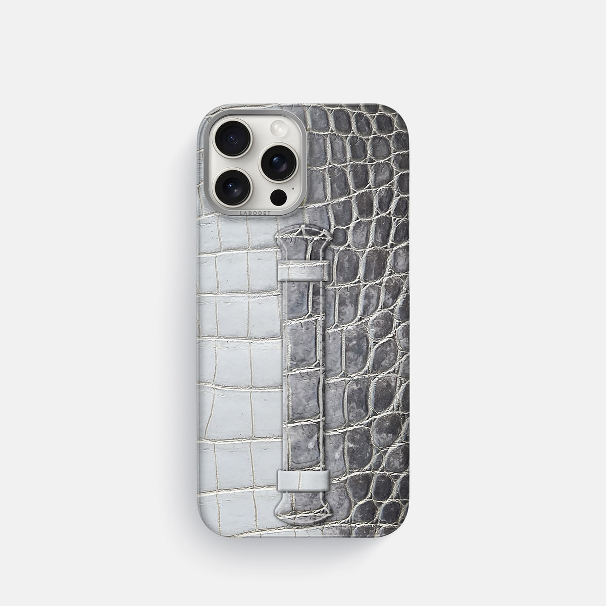 Silver iPhone 16 Pro Center Handle Himalayan Crocodile with Steel Metal -1 | Silver-Steel