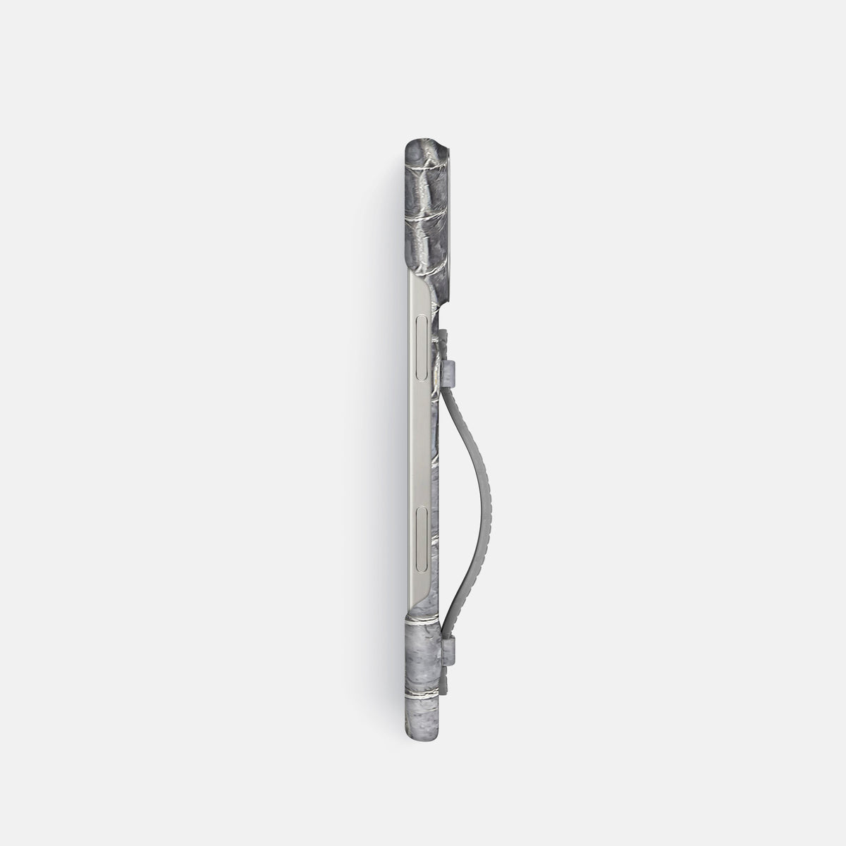 Silver iPhone 16 Pro Center Handle Himalayan Crocodile with Steel Metal -3 | Silver-Steel