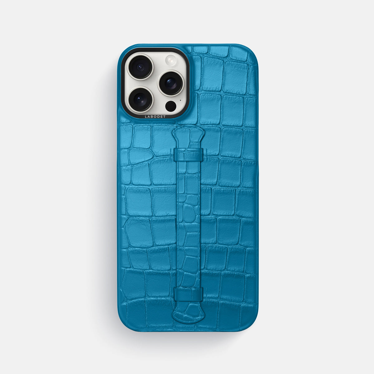 Curaçao-Blue iPhone 16 Pro Max Center Handle Alligator with Black Metal -1 | Curaçao-Blue-Black