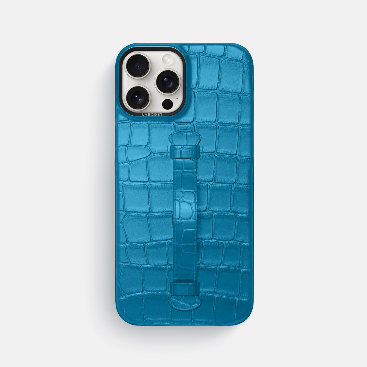 Curaçao-Blue iPhone 16 Pro Max Center Handle Alligator with Black Metal -2 | Curaçao-Blue-Black