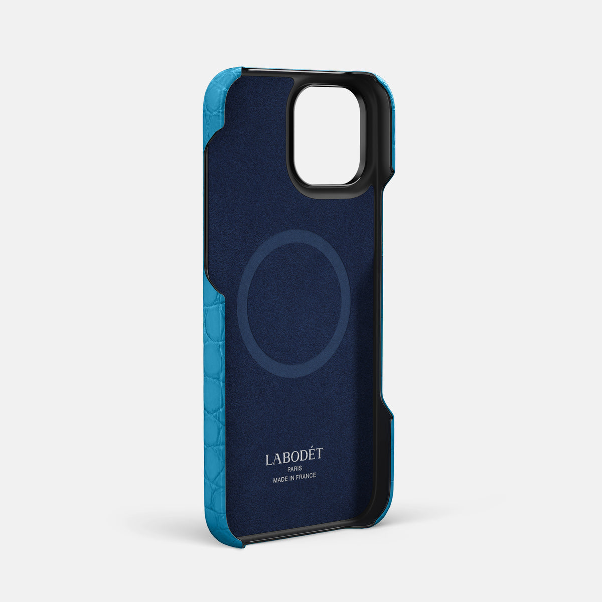 Curaçao-Blue iPhone 16 Pro Max Center Handle Alligator with Black Metal -4 | Curaçao-Blue-Black