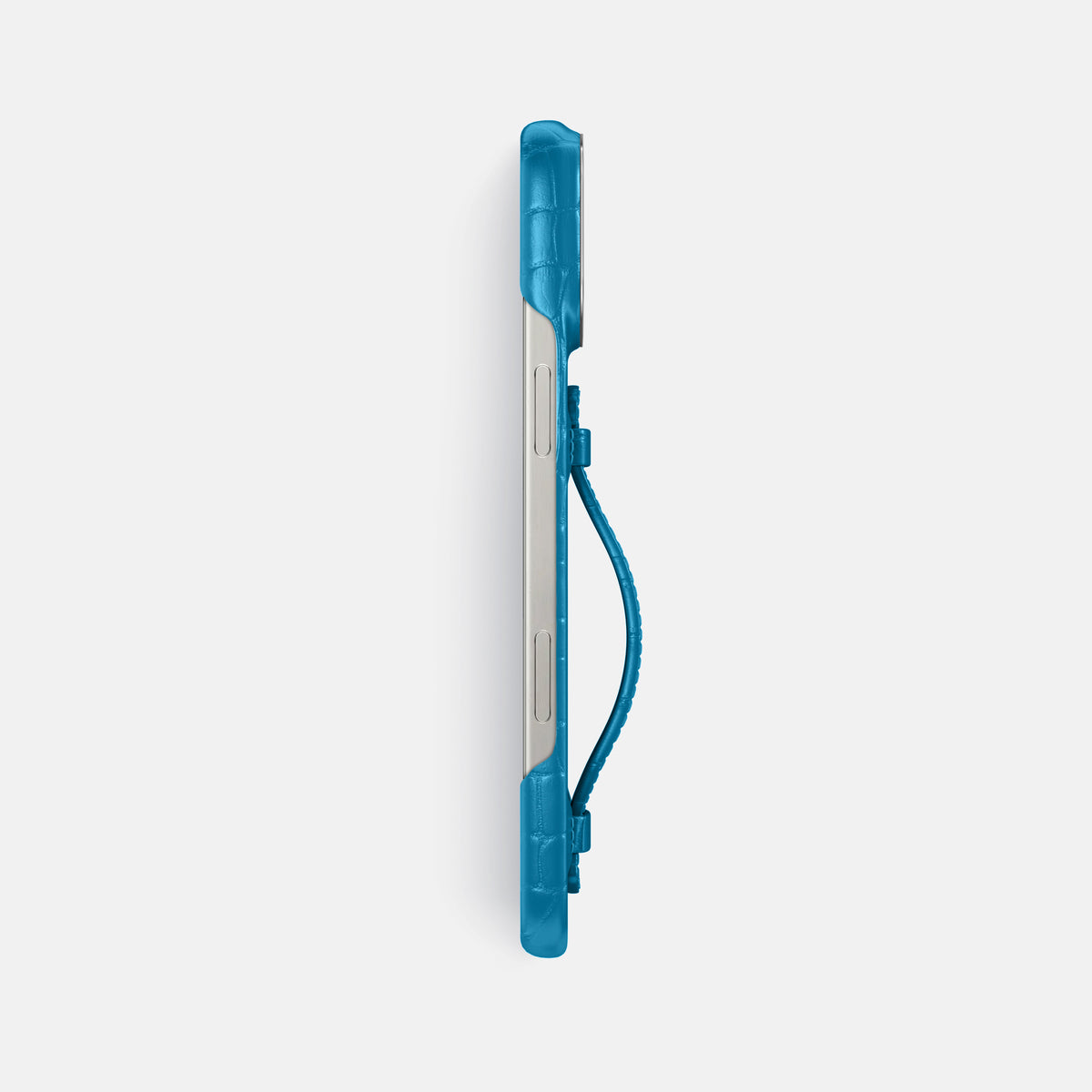 Curaçao-Blue iPhone 16 Pro Max Center Handle Alligator with Steel Metal -3 | Curaçao-Blue-Steel