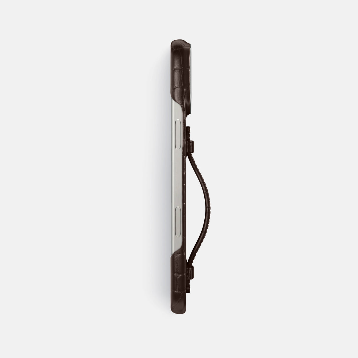 Dark-Brown iPhone 16 Pro Max Center Handle Alligator with Steel Metal -3 | Dark-Brown-Steel