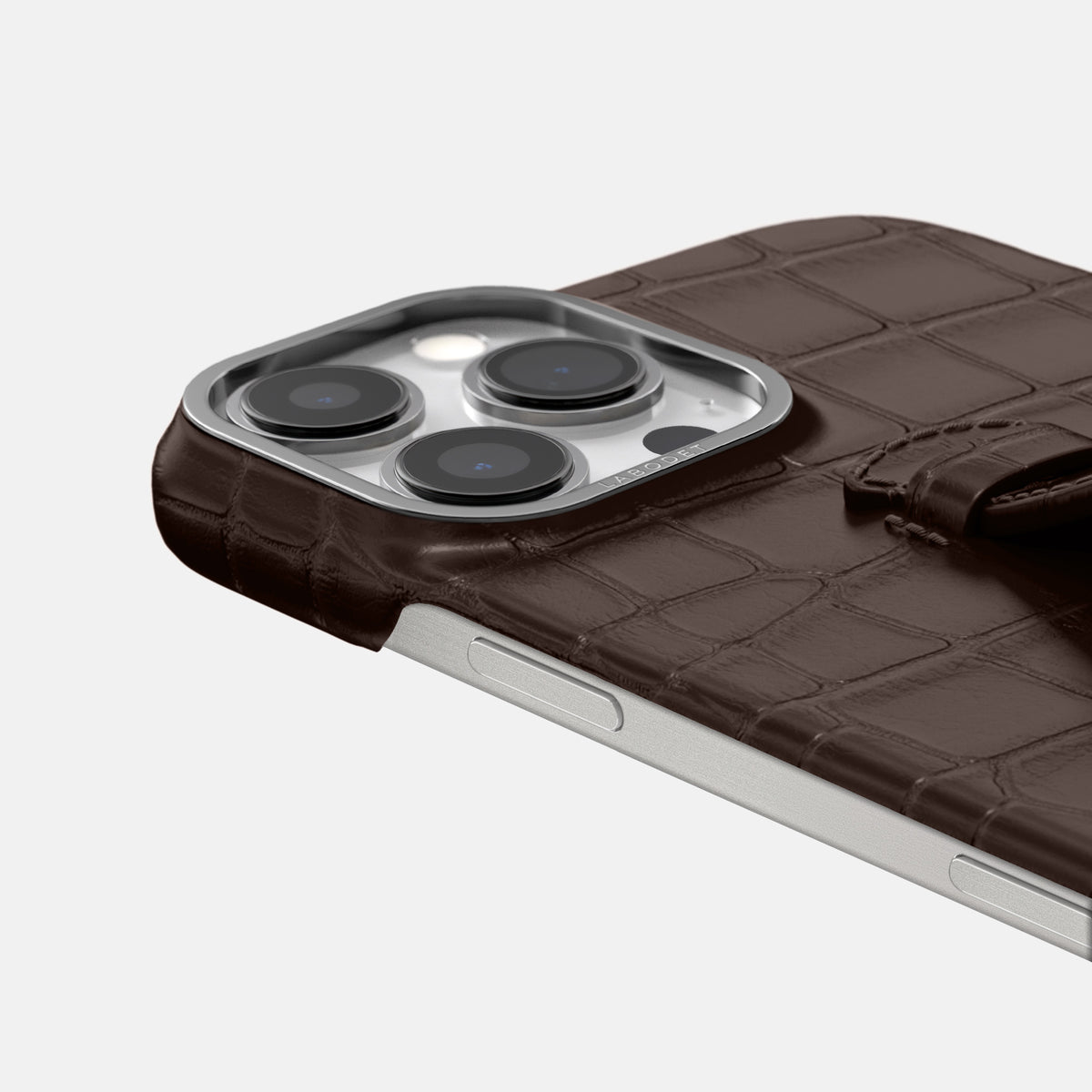 Dark-Brown iPhone 16 Pro Max Center Handle Alligator with Steel Metal -5 | Dark-Brown-Steel