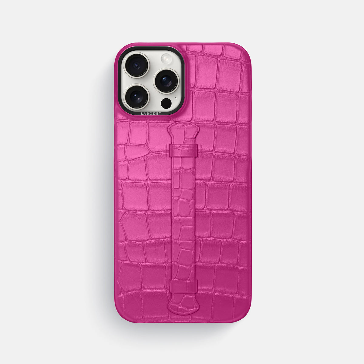 Fuchsia iPhone 16 Pro Max Center Handle Alligator with Black Metal -1 | Fuchsia-Black