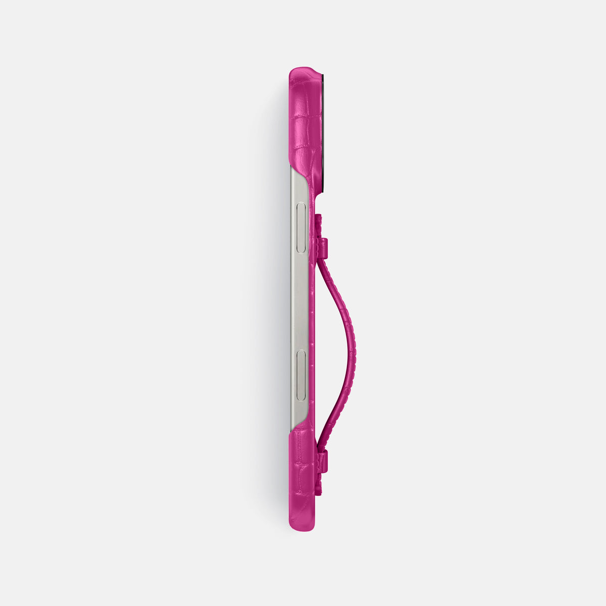 Fuchsia iPhone 16 Pro Max Center Handle Alligator with Black Metal -3 | Fuchsia-Black