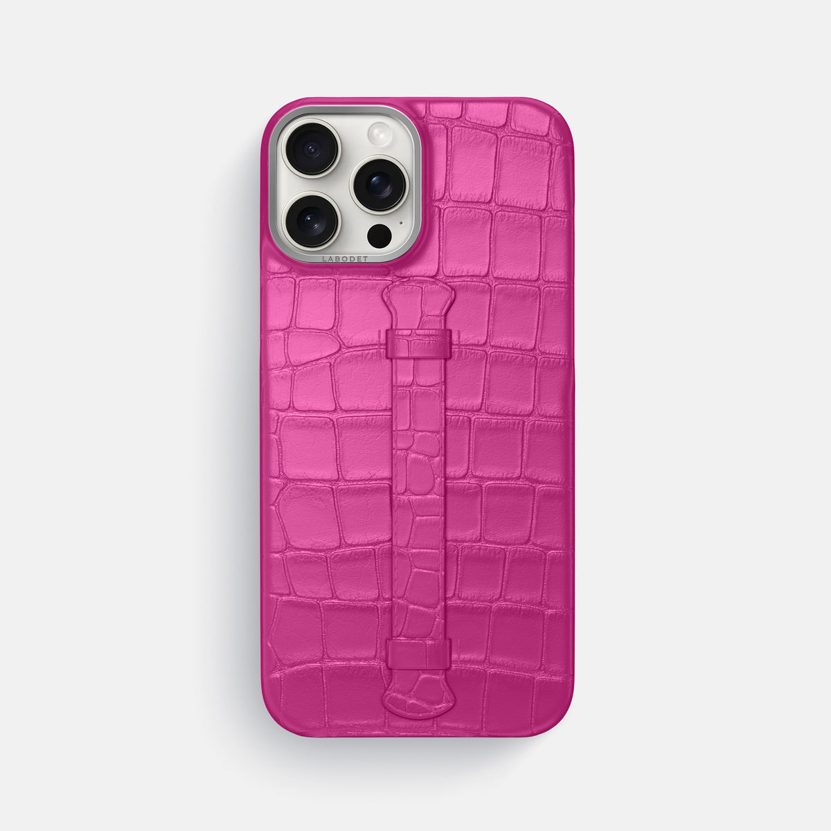Fuchsia iPhone 16 Pro Max Center Handle Alligator with Steel Metal -1 | Fuchsia-Steel