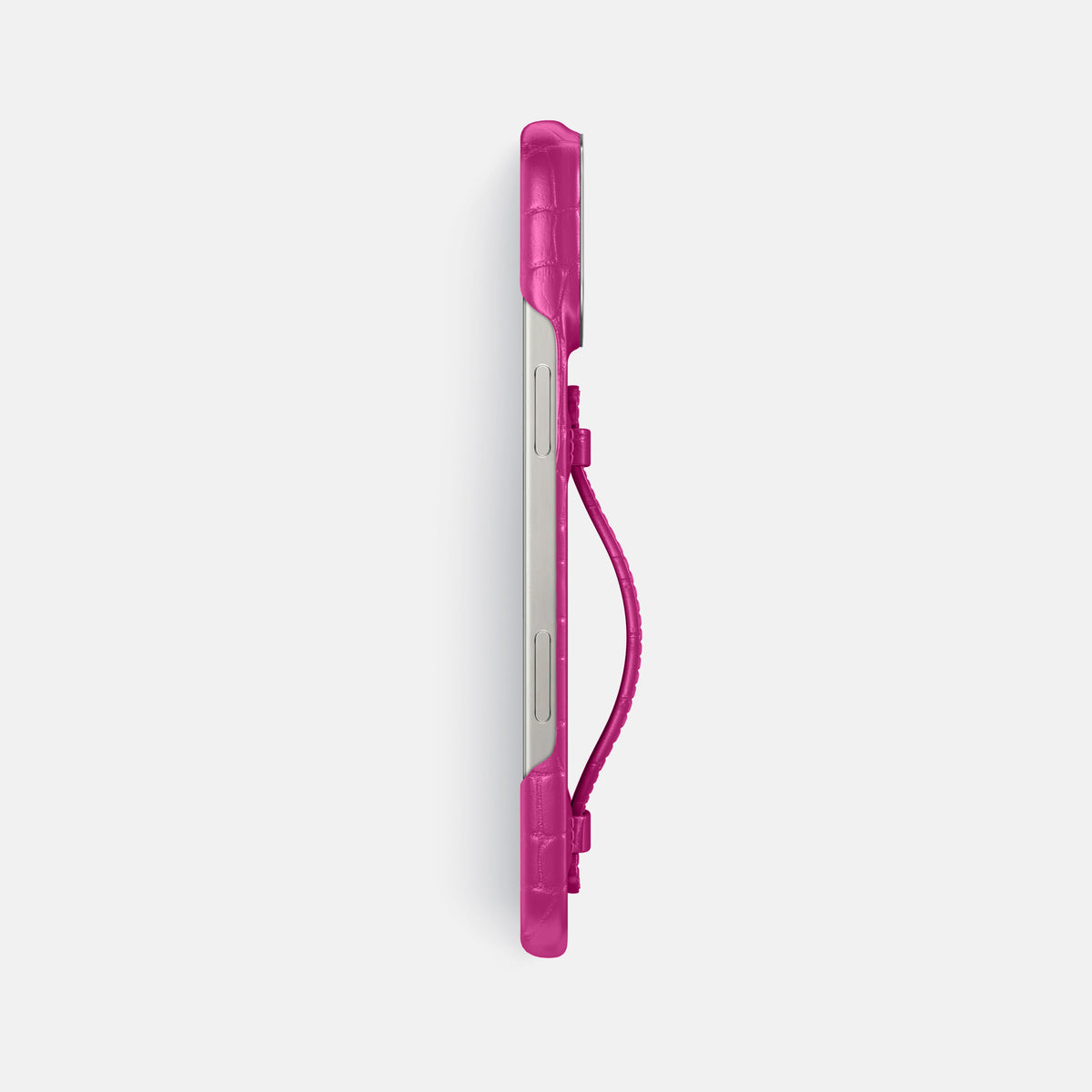 Fuchsia iPhone 16 Pro Max Center Handle Alligator with Steel Metal -3 | Fuchsia-Steel
