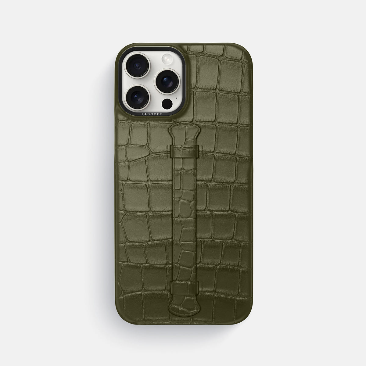 Kaki-Green iPhone 16 Pro Max Center Handle Alligator with Black Metal -1 | Kaki-Green-Black