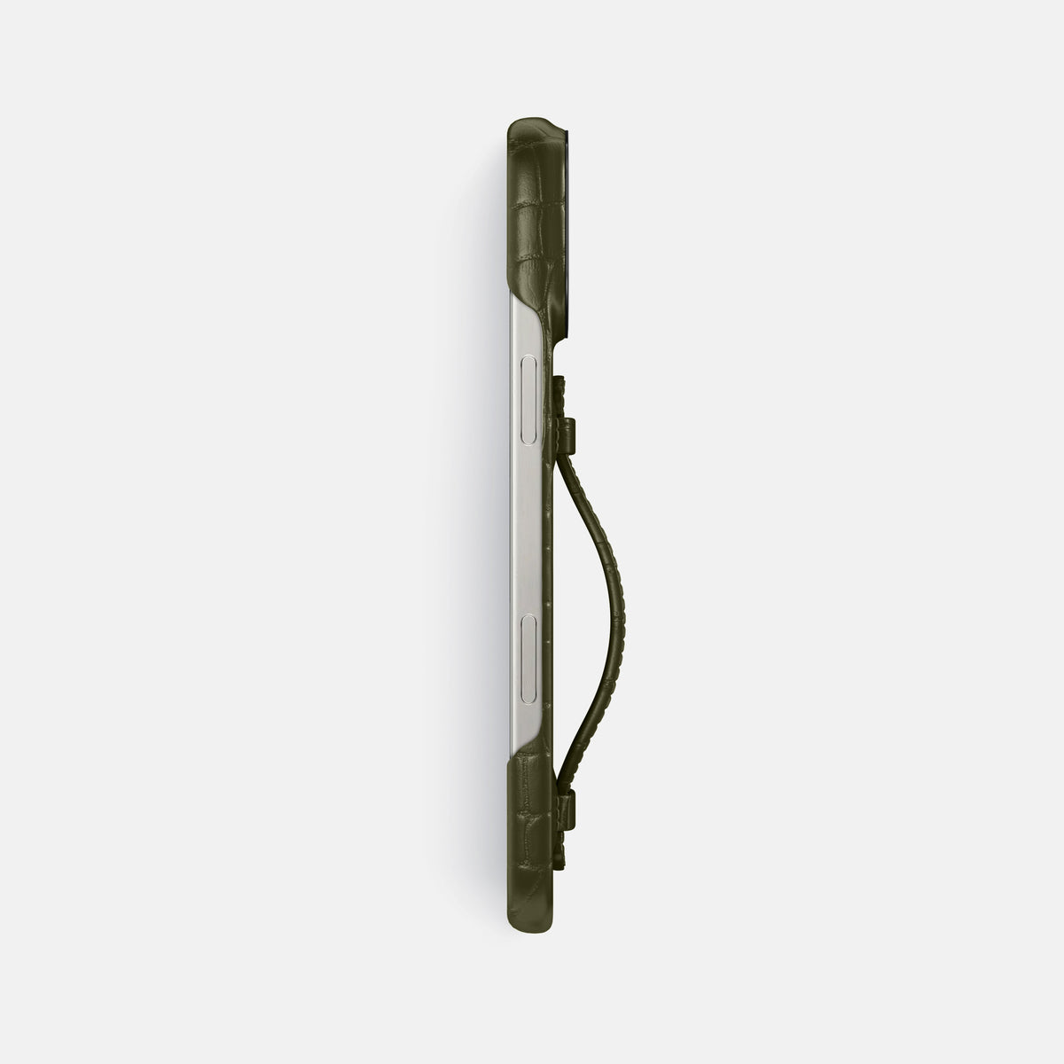 Kaki-Green iPhone 16 Pro Max Center Handle Alligator with Black Metal -3 | Kaki-Green-Black