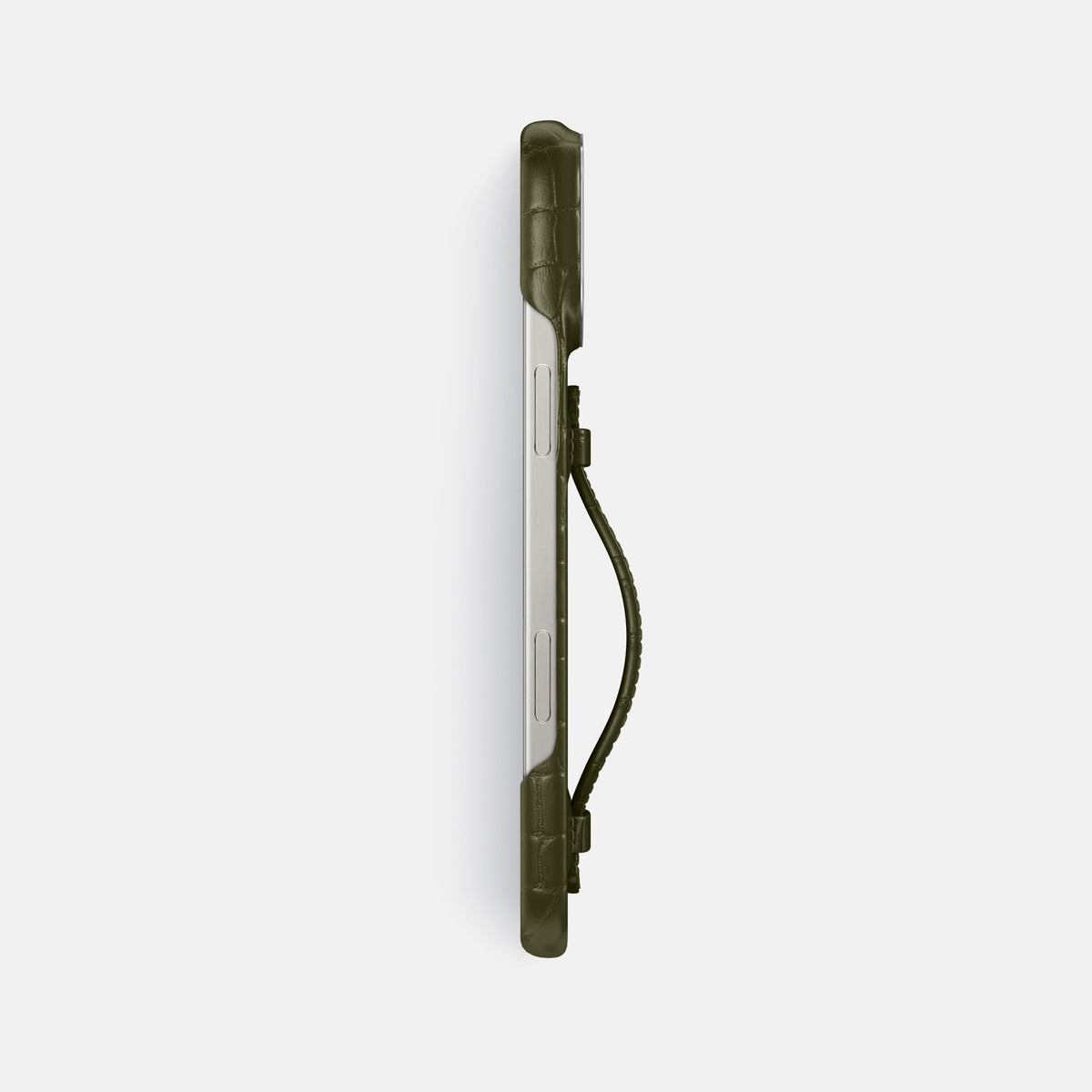 Kaki-Green iPhone 16 Pro Max Center Handle Alligator with Steel Metal -3 | Kaki-Green-Steel