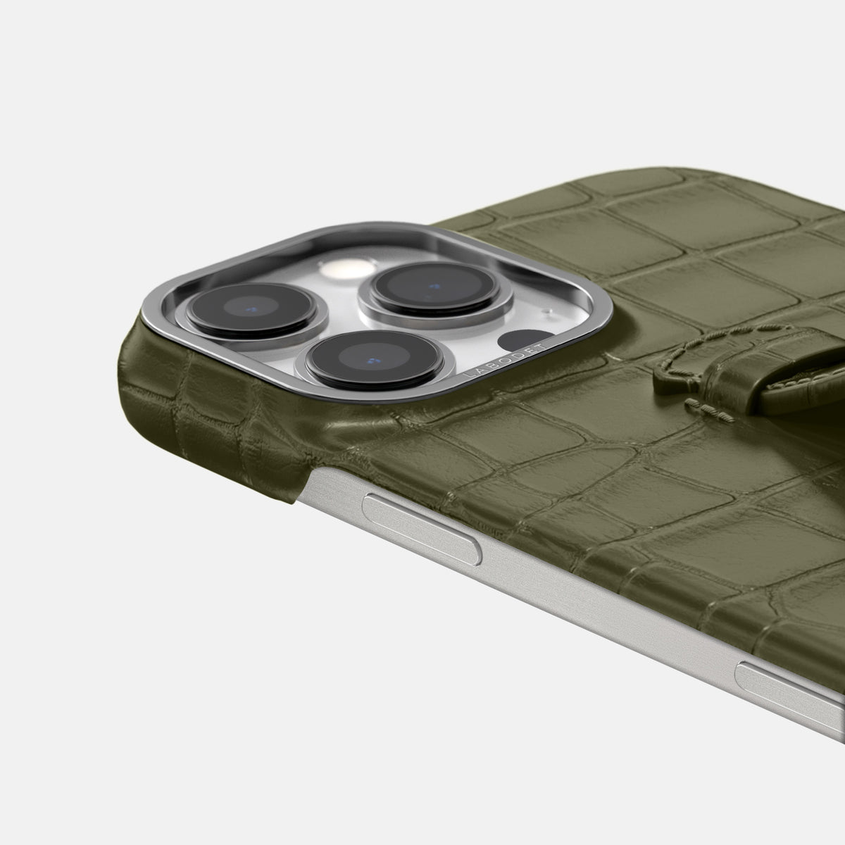 Kaki-Green iPhone 16 Pro Max Center Handle Alligator with Steel Metal -5 | Kaki-Green-Steel