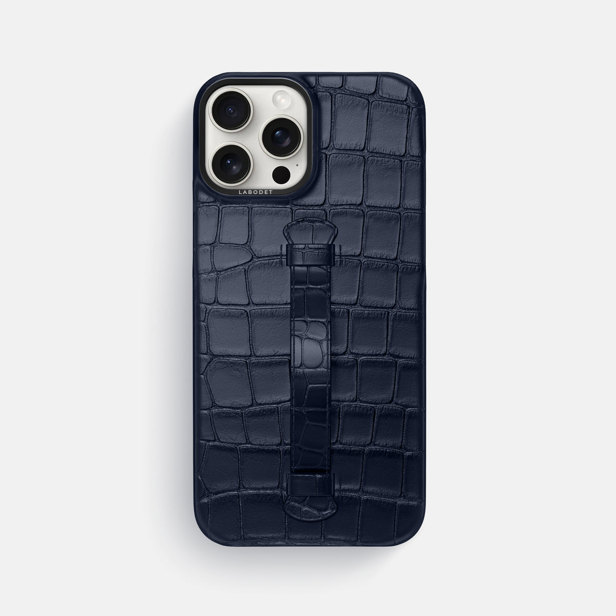 Navy Blue iPhone 16 Pro Max Center Handle Alligator with Black Metal -2 | Navy-Blue-Black