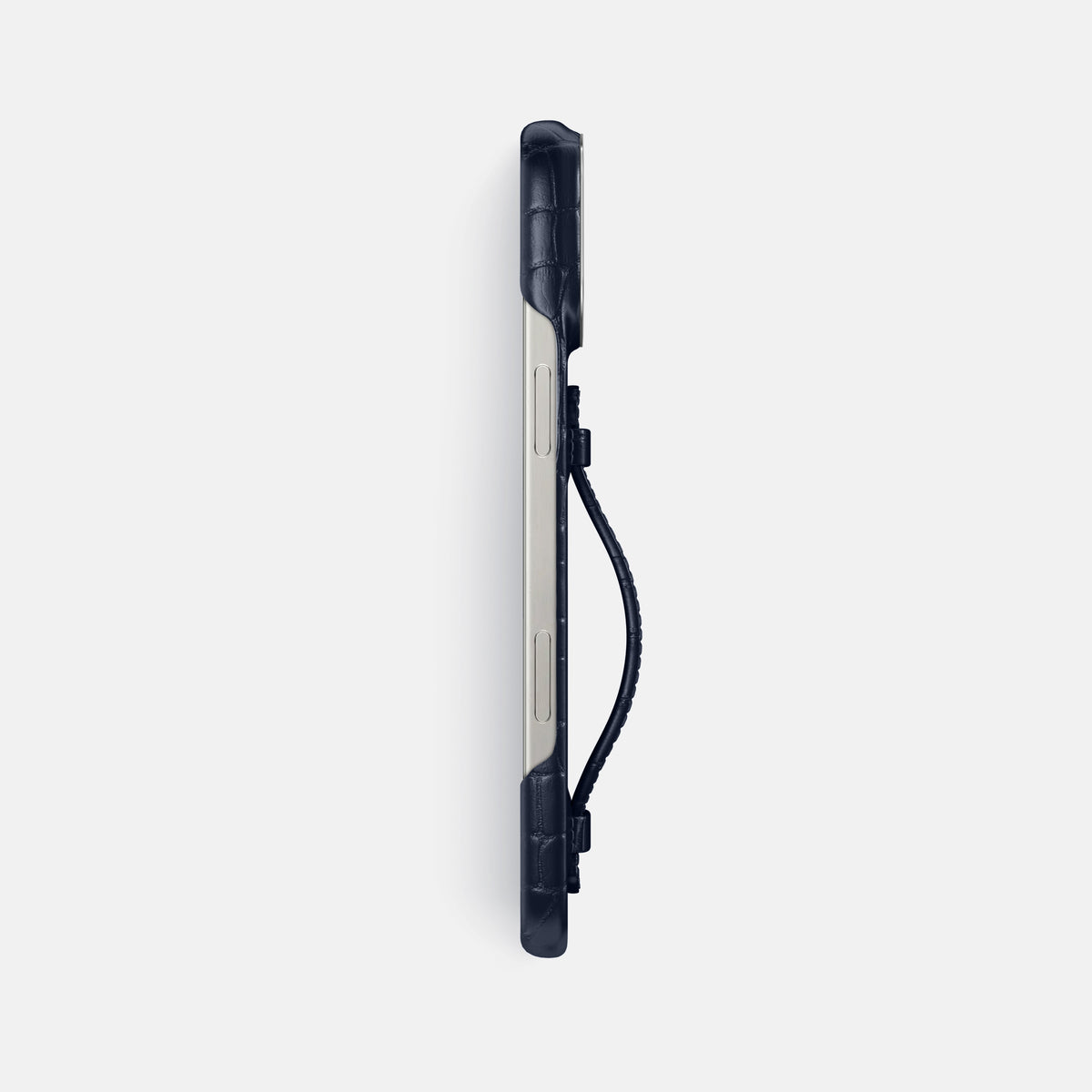 Navy Blue iPhone 16 Pro Max Center Handle Alligator with Steel Metal -3 | Navy-Blue-Steel