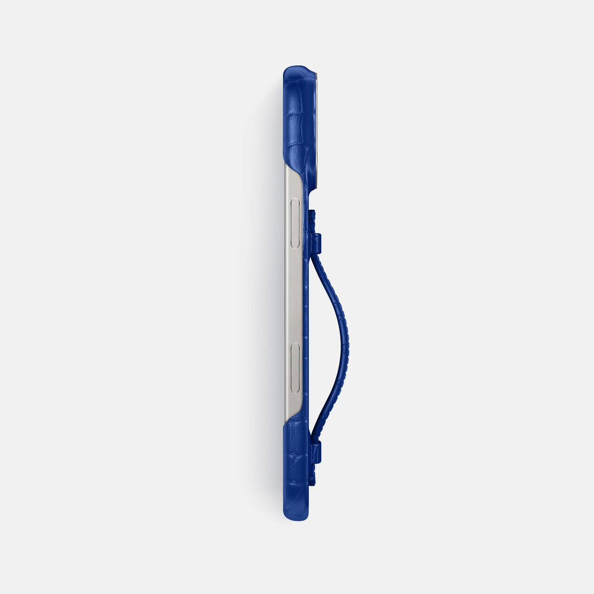 Royal Blue iPhone 16 Pro Max Center Handle Alligator with Steel Metal -3 | Royal-Blue-Steel