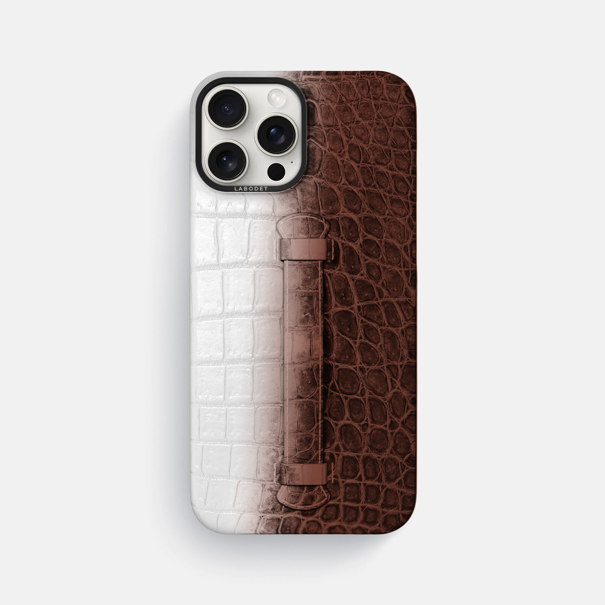 Dark Brown iPhone 16 Pro Max Center Handle Himalayan Crocodile with Black Metal -2 | Dark-Brown-Black