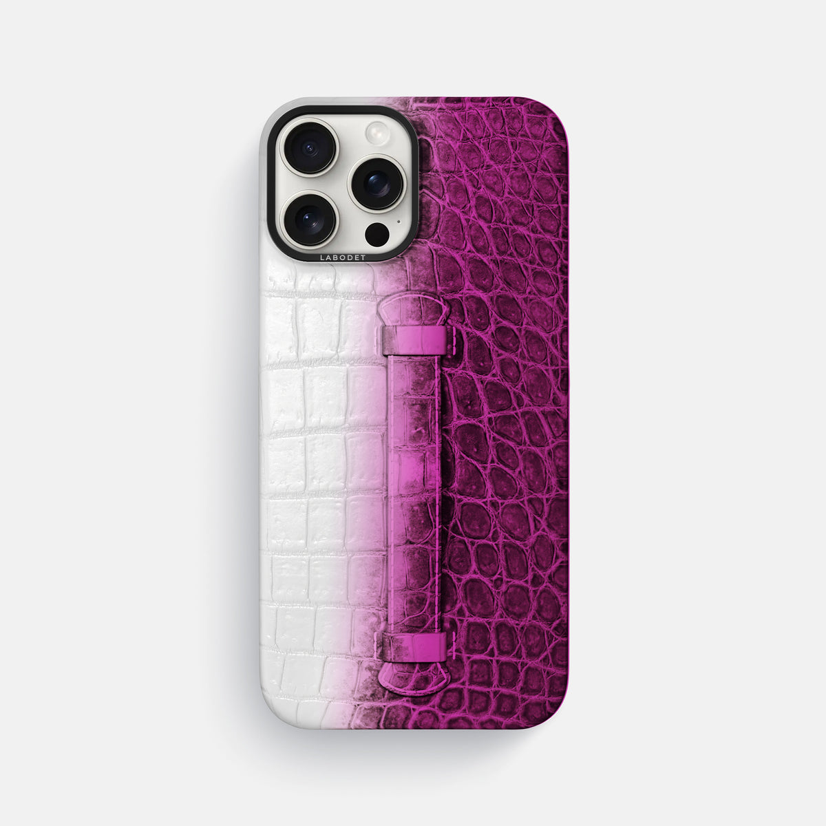 Fuchsia iPhone 16 Pro Max Center Handle Himalayan Crocodile with Black Metal -2 | Fuchsia-Black