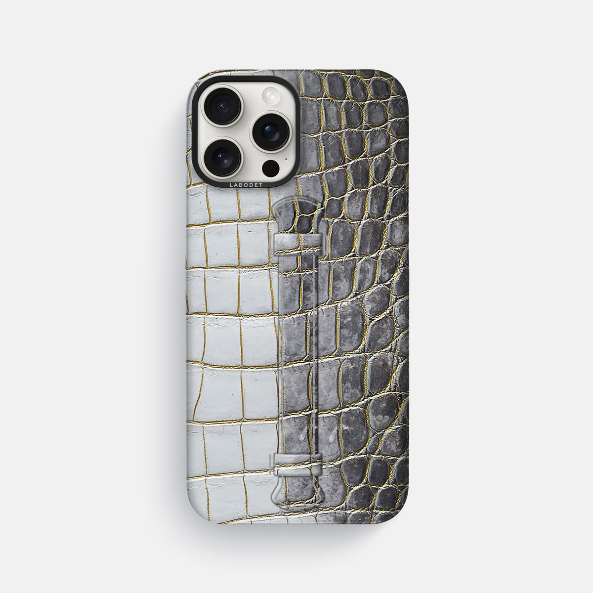 Gold iPhone 16 Pro Max Center Handle Himalayan Crocodile with Black Metal -1 | Gold-Black