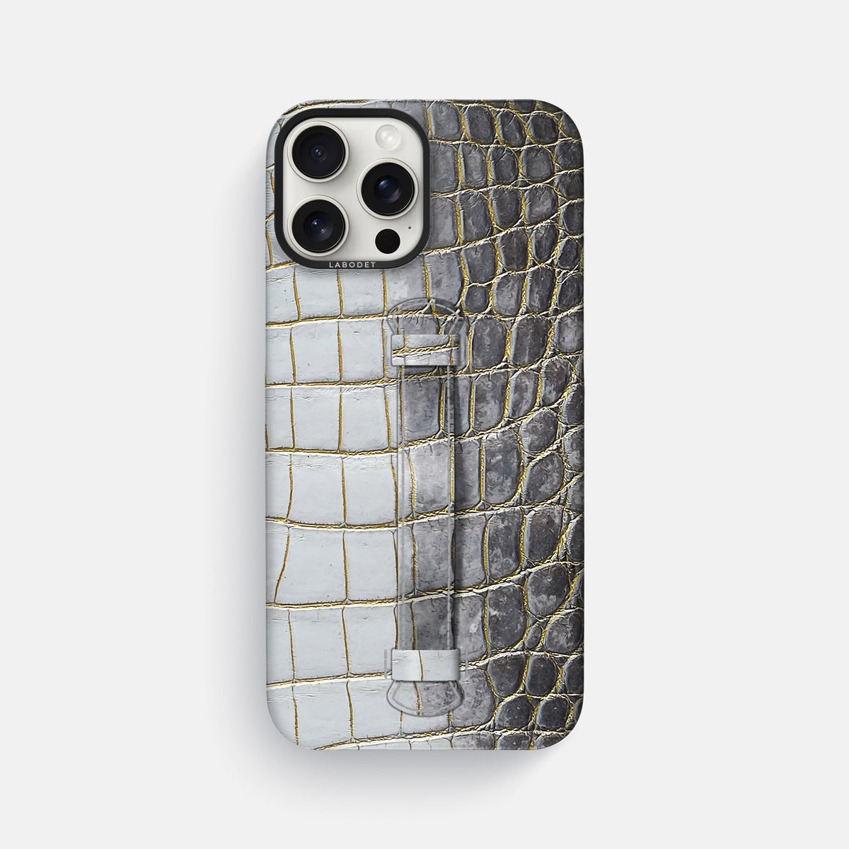 Gold iPhone 16 Pro Max Center Handle Himalayan Crocodile with Black Metal -2 | Gold-Black
