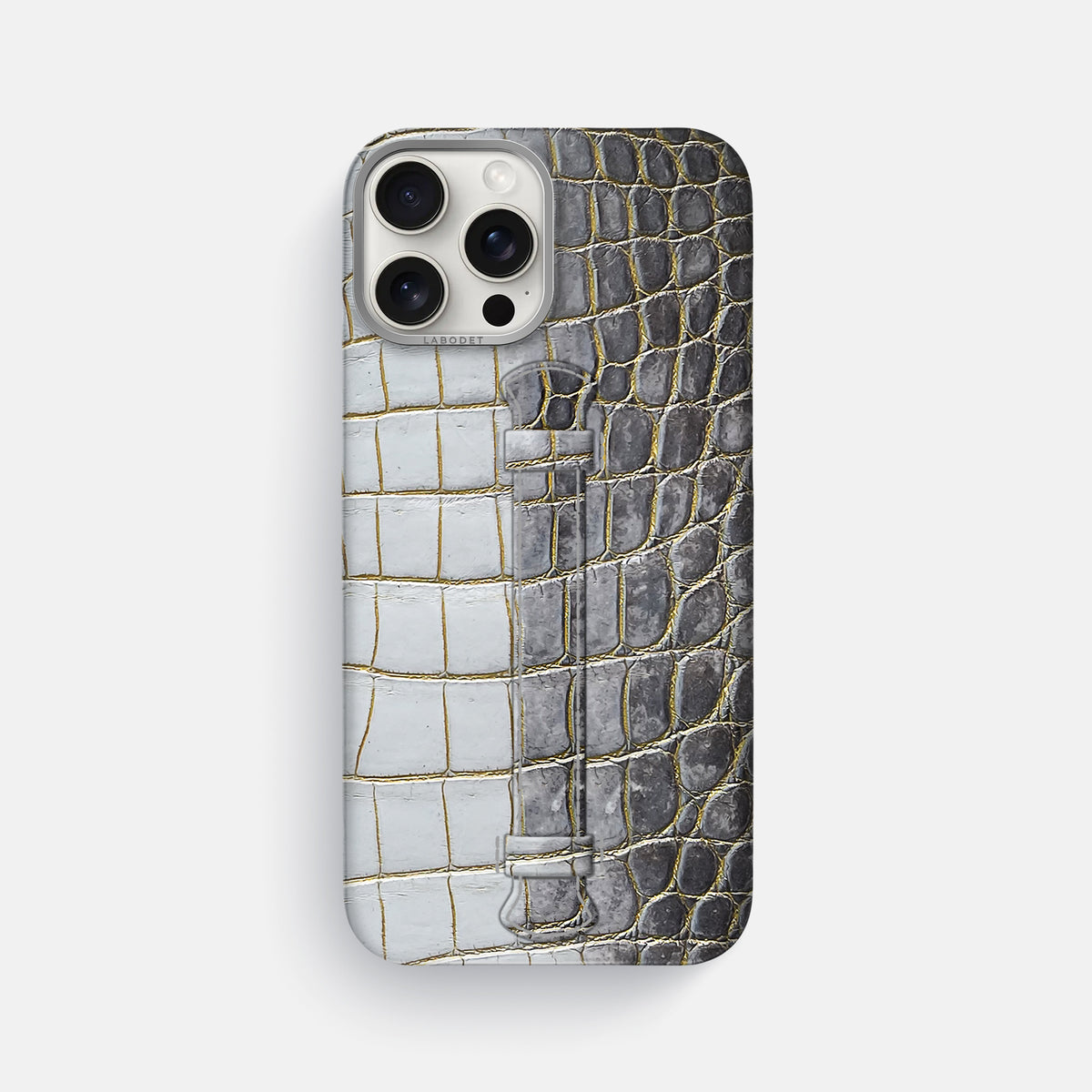 Gold iPhone 16 Pro Max Center Handle Himalayan Crocodile with Steel Metal -1 | Gold-Steel