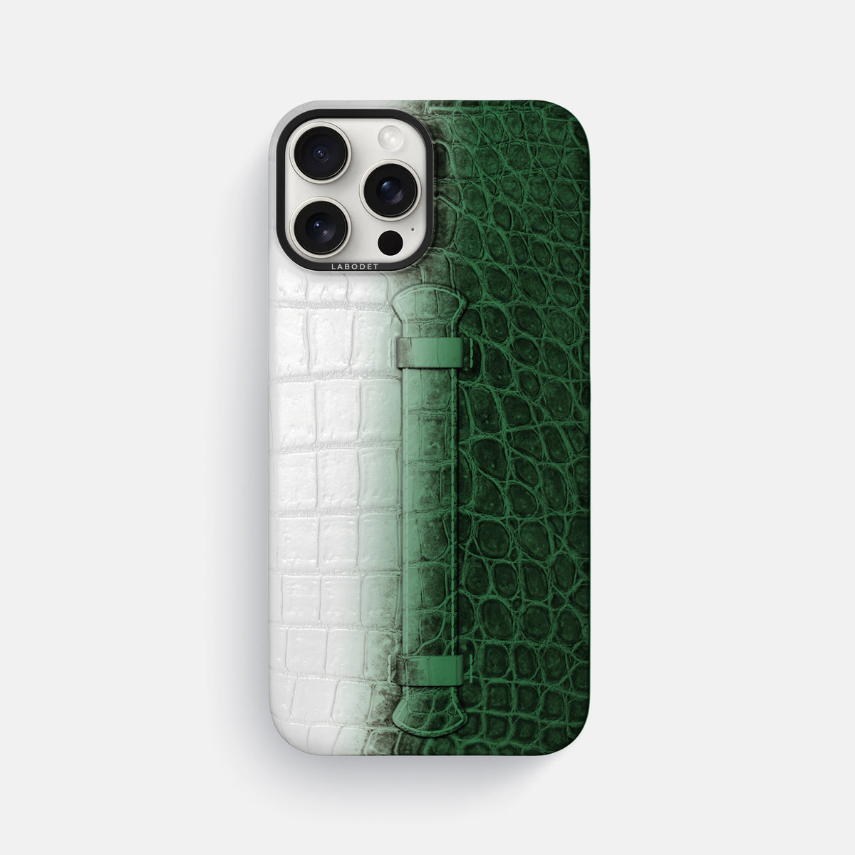 Green iPhone 16 Pro Max Center Handle Himalayan Crocodile with Black Metal -1 | Green-Black