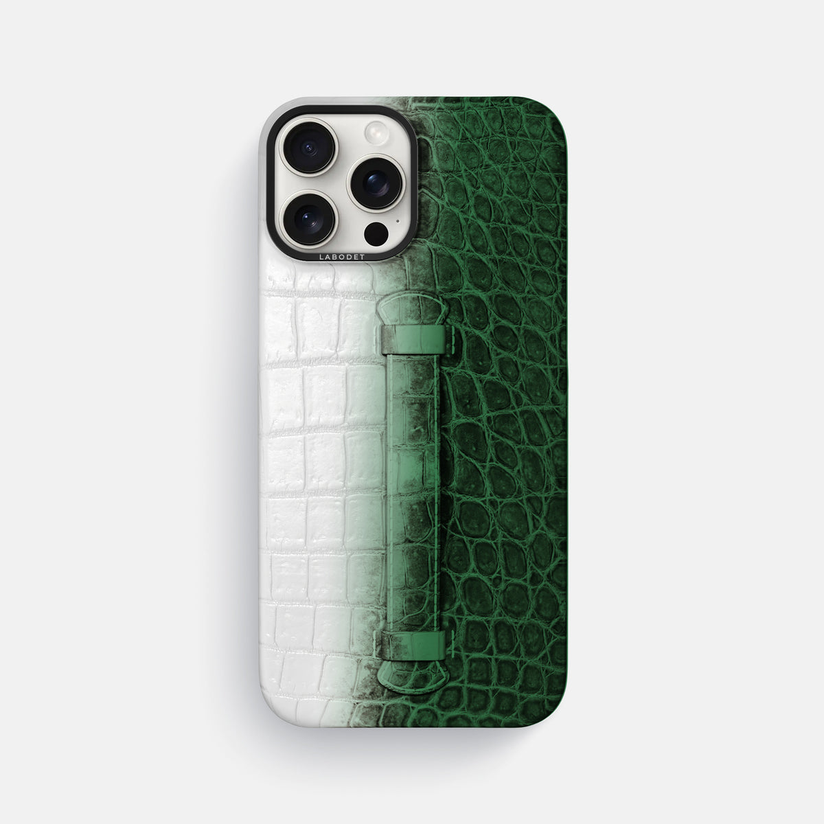 Green iPhone 16 Pro Max Center Handle Himalayan Crocodile with Black Metal -2 | Green-Black