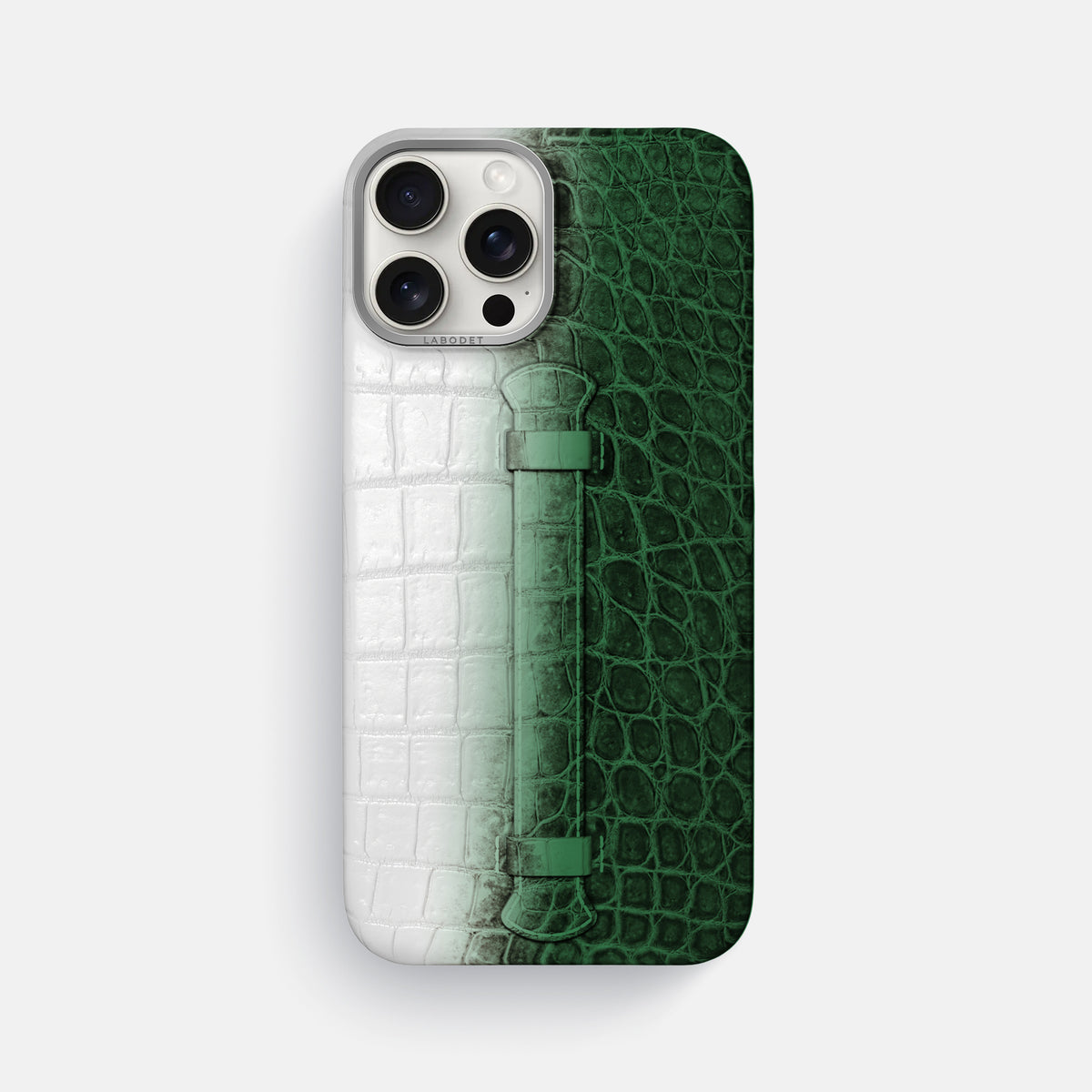 Green iPhone 16 Pro Max Center Handle Himalayan Crocodile with Steel Metal -1 | Green-Steel