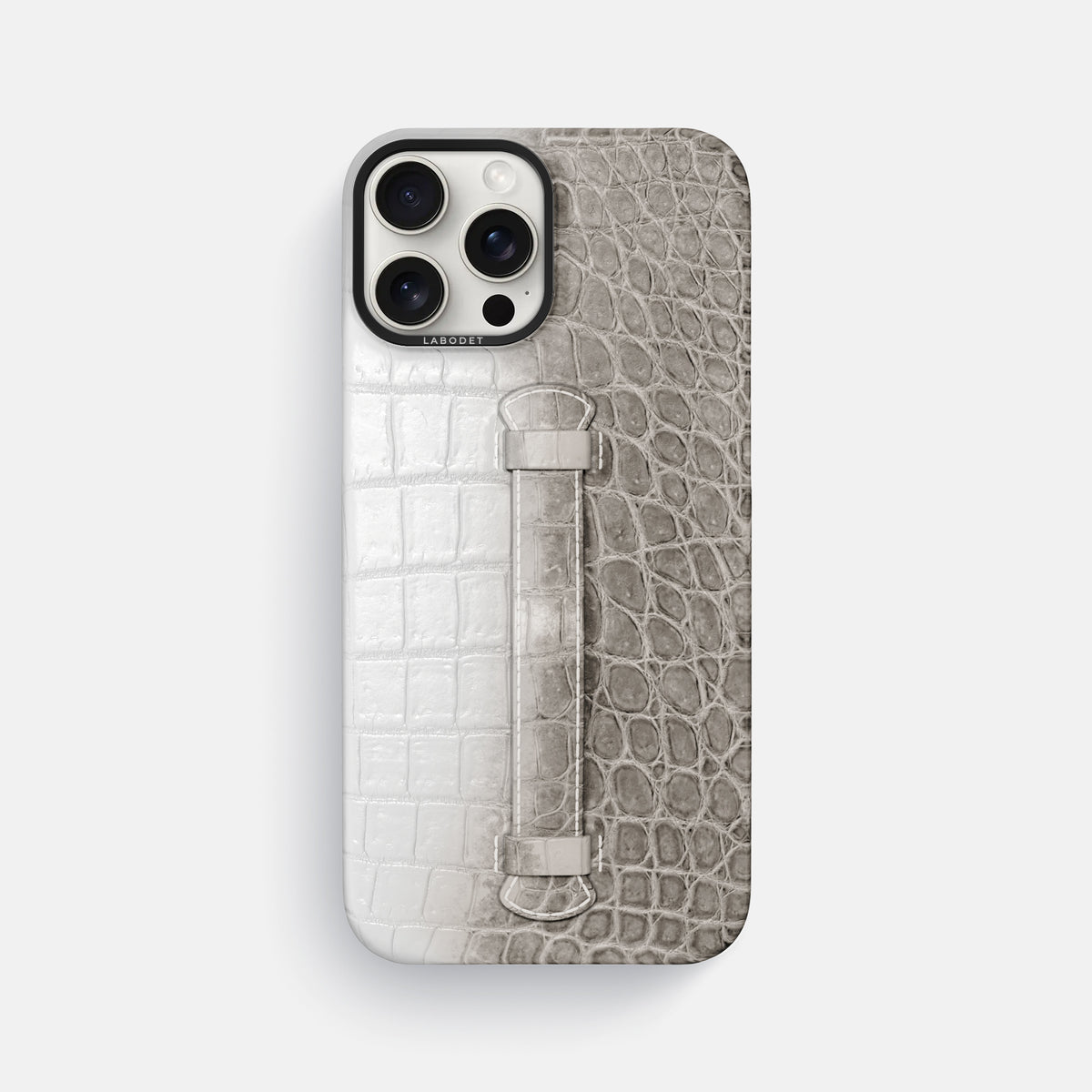 Grey iPhone 16 Pro Max Center Handle Himalayan Crocodile with Black Metal -2 | Grey-Black