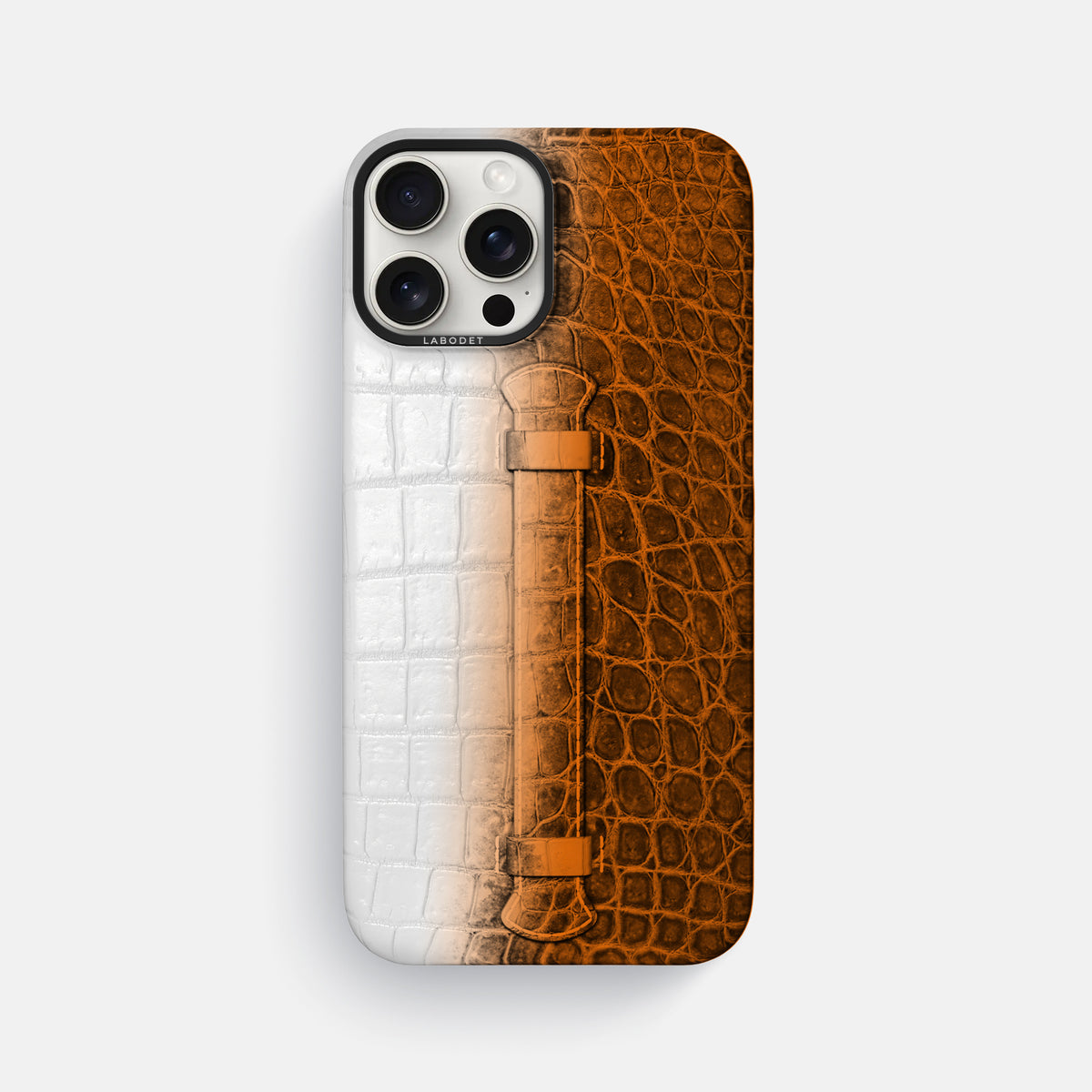 Orange iPhone 16 Pro Max Center Handle Himalayan Crocodile with Black Metal -1 | Orange-Black