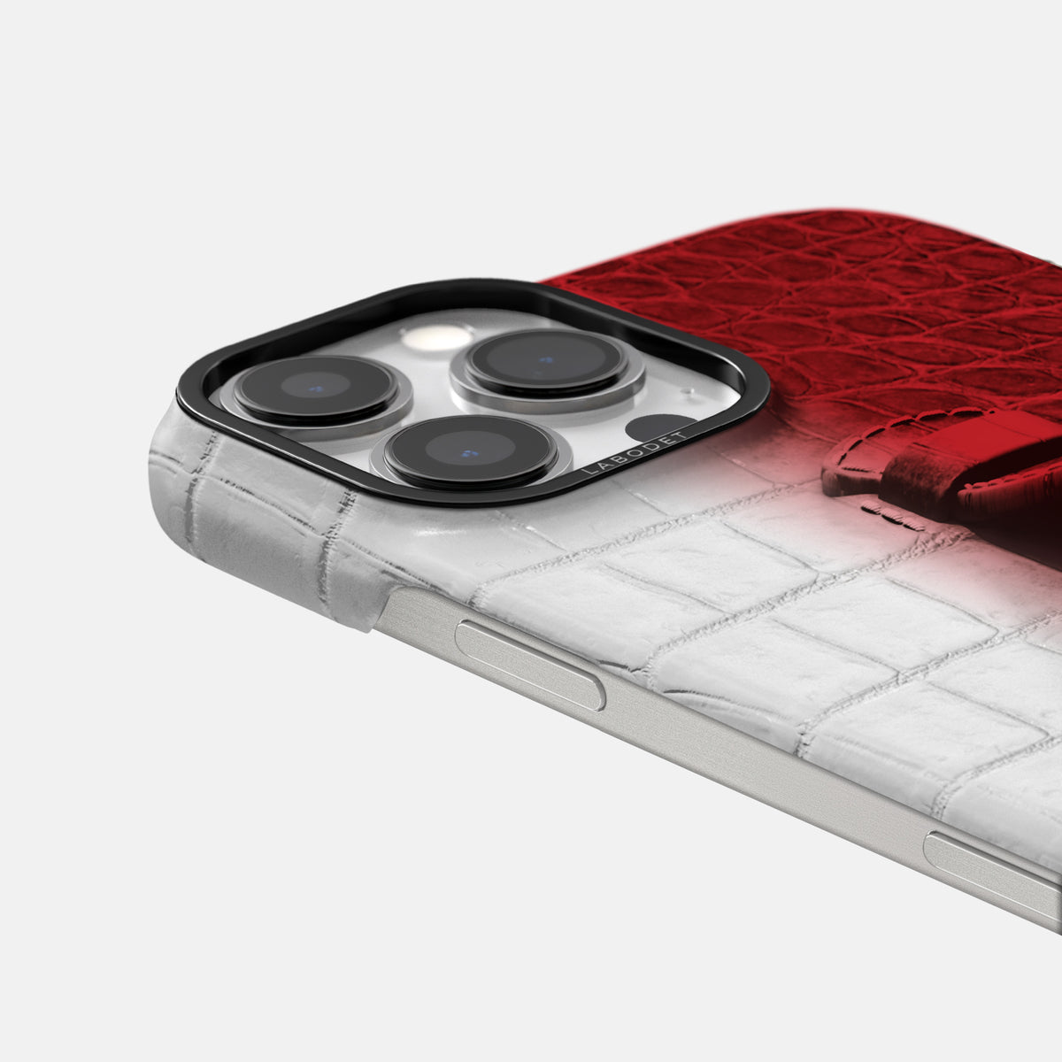 Red iPhone 16 Pro Max Center Handle Himalayan Crocodile with Black Metal -5 | Red-Black