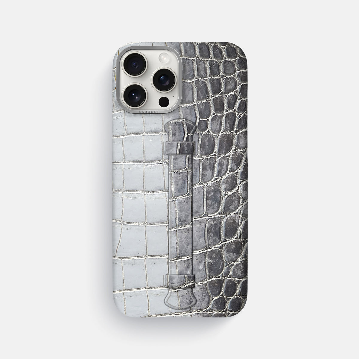 Silver iPhone 16 Pro Max Center Handle Himalayan Crocodile with Steel Metal -1 | Silver-Steel