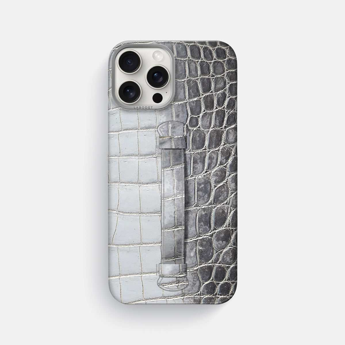 Silver iPhone 16 Pro Max Center Handle Himalayan Crocodile with Steel Metal -2 | Silver-Steel
