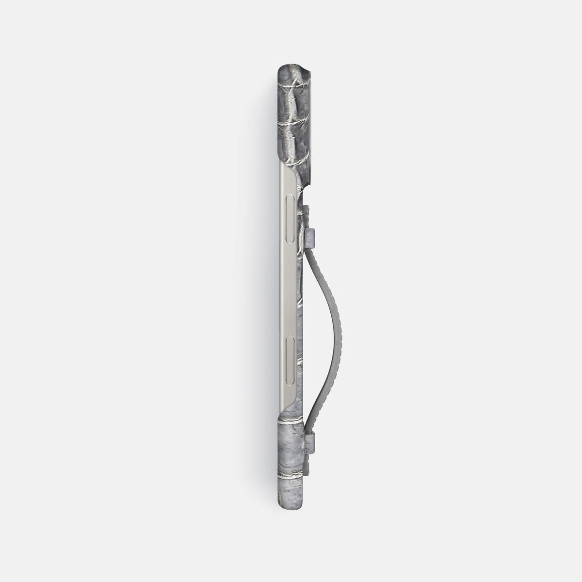 Silver iPhone 16 Pro Max Center Handle Himalayan Crocodile with Steel Metal -3 | Silver-Steel
